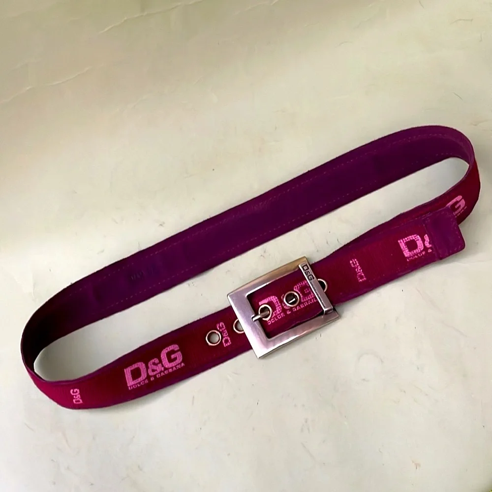 Vintage burgundy/pink Dolce & Gabbana leather/canvas large belt